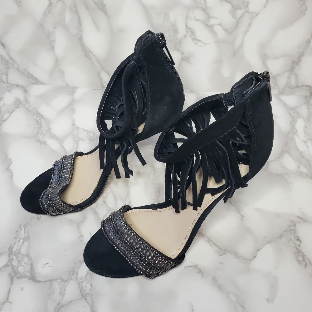 Vince Camuto Black Fringe Women's Sandals Size 6